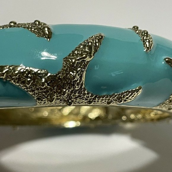 Amrita Singh Teal and Gold Tone Cuff Clamper  Bracelet Starfish Ocean Beach - Picture 9 of 10